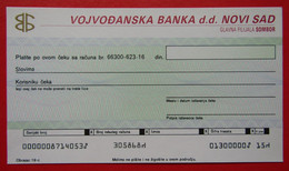 X1- Check, Cheque - Vojvodjanska Banka D. D. Novi Sad - Main Branch Office Bank In Sombor, Yugoslavia - Cheques & Traveler's Cheques