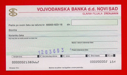 X1- Check, Cheque - Vojvodjanska Banka D. D. Novi Sad - Main Branch Office Bank In Zrenjanin, Yugoslavia - Cheques & Traveler's Cheques