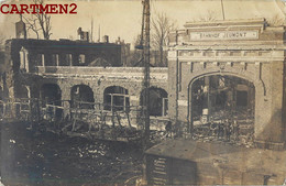 RARE CARTE PHOTO : JEUMONT BAHNHOF PORTE GUERRE WW1 RUINES GARE TRAIN STATION WAGON 59 NORD - Jeumont