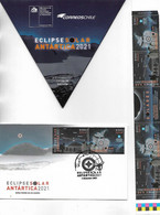 #2579 CHILE 2021 ANTARCTICA SPACE SOLAR ECLIPSE OVER ANTARCTICA PAIR YV 2179-80 COMBO GUTTER PAIR+ FDC+ BROCHURE - Zuid-Amerika