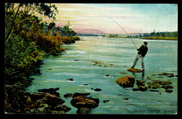 Ref 1589 - 1911 Postcard - Salmon Fishing Sweden - Used "New ? Conn." USA - Other & Unclassified