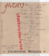 27- LES ANDELYS- MENU HOTEL DES TROIS MARCHANDS PAGNIERRE- CHAMPAGNE MERCIER 11 JUIN 1922- TURBOT POULETS TOULOUSE - Menu