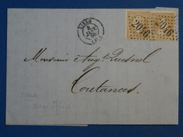 BM4  FRANCE  BELLE  LETTRE 1868  +LILLE A COULANGES  AVEC UN TETE BECHE !! ENFIN PRESQUE .... !!! + AFFR.  INTERESSANT++ - 1862 Napoleone III