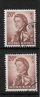 HONG KONG 1966 20c SG 225; 1972 20c SG 225a GLAZED ORDINARY PAPER WATERMARK SIDEWAYS FINE USED Cat £18.75 - Used Stamps