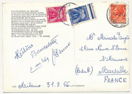 FRANCE - Carte Postale Depuis Italie, Taxée 5F + 1F Type Gerbe, 1956 - 1859-1959 Cartas & Documentos