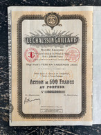 ACTIONS - Le Chausson Gaillard - La Fère-en-Tardenois, Aisne - Action De 500 Francs Au Porteur - 1927 - Textile