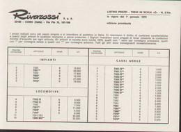 Catalogue RIVAROSSI 1970 Scala O Listino Prezzi LIT - ONLY PREISLISTE En Italien - Ohne Zuordnung