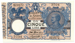 5 LIRE BIGLIETTO DI STATO VITTORIO EMANUELE III FLOREALE 05/11/1914 FDS - Sonstige