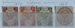 1859 à 64 - Deutsche Staaten (Etat Allemand) - 4 Timbres Originaux De Luebeck (Lübeck)  Neufs - - Lubeck