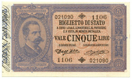 5 LIRE BIGLIETTO DI STATO EFFIGE UMBERTO I 25/10/1892 QFDS - Otros