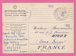 Camp Militaire D'internement D'Ersigen (Suisse) Sur Militärpostkarte Vers Niort 1940 (Paul Bonnamour) - Oblitérations