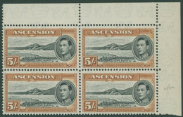 1938-53 5s Black & Yellow Brown P.13 Upper Right Corner Marginal UM Block Of Four, SG.46a. (4) Cat. £192 - Andere & Zonder Classificatie