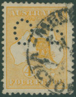 1914 Official 4d Orange Yellow, Punctured Type '02' Centred To Left, Used Example, Couple Of Short Perfs, SG.O21a. (1) C - Andere & Zonder Classificatie