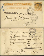 1894 (17 Sep) Mashonaland 1½d Card To Johannesburg, Cancelled By '828' Barred Numeral Showing 'SALISBURY/MASHONALAND' An - Sonstige & Ohne Zuordnung