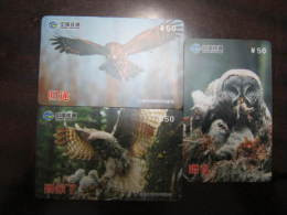 China Prepaid Phonecard, Owls, Set Of 3,real Phonecard Not Fake - Eulenvögel