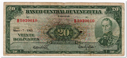 VENEZUELA,20 BOLIVARES,1963,P.43c,F+ - Venezuela