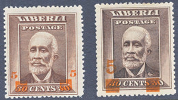 LIBERIA 1915, Freim.-Ah.-Ausgabe 5 (C.) A. 30 C. Präsident Arthur Barclay Ungebr. Kab.-Stück, ABART: Aufdruck Type VI - Liberia