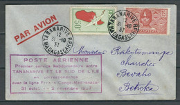 MADAGASCAR 1937 N° PA 1 & 166 Obl. S/Lettre PA Premier Service Tananarive Et Sud De L'ile - Lettres & Documents