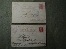 PAIRE D ENTIER POSTAUX 1905 / 1912 2 TYPES DE SEMEUSE. CACHETS TELS A. ZIGHOUDI 3 IMPASSE DU LION A ALGER QUI ETAIT PHIL - Collections & Lots: Stationery & PAP