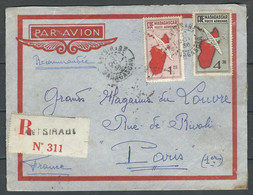 MADAGASCAR 1936 N° PA 2 & 7 Obl. S/Lettre Recommandée PA Au Verso Premier Voyage Madagascar Europe - Lettres & Documents