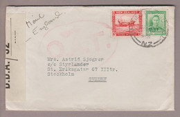 Neuseeland New Zealand 1945-08-09 Christchurch O.A.T. Airmail  Zensuriert Nach Stockholm - Storia Postale