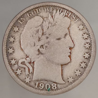 Etats-Unis / USA, Barber, 1/2 Dollar, 1908-O, New Orleans, Argent (Silver), , KM#116 - 1892-1915: Barber