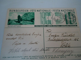 SWITZERLAND    POSTCARDS  1933 ANIMALS MARMOLE BACK PAINTING POSTMARK CHAMPENY - Cham