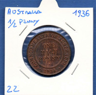 AUSTRALIA - 1/2 Penny 1936 -  See Photos -  Km 22 - ½ Penny
