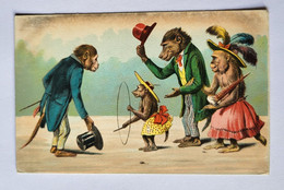 Carte Postale CPA Fantaisie SINGE Promenade Cerceau Chapeau Séries 1148/6  Singes Humanisés Anthropomorphisme - Geklede Dieren