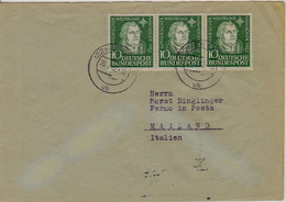 BRD, 149, MeF, 30 Pfg Auf Brief Ausland, 26.07.1952, Von Essen Nach Mailand/Italien, Waag. Dreierstreifen - Umschläge - Gebraucht