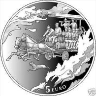 Latvia 5 Euro Coin 2015 Latvian Fire Fighting 150 Year Fireman Fire Engine Truck HORSE AND HUND  Proof - Lettonie