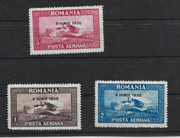 ROMANIA PA 1 LEI 2 LEI 5 LEI POSTA AERIANA 8 IUNIE 1930 NEUF AVEC CHARNIERE - Storia Postale