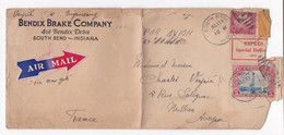 Enveloppe 1931 Bendix Brake South Bend Indiana Pour Charles Veyrie Millau France - Cartas & Documentos