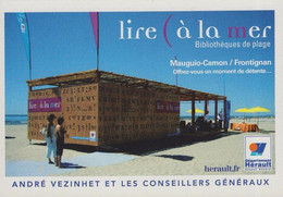 Carte Postale Bibliothèque De Plage Carnon Frontignan Mauguio Hérault André Vézinhet Lecture - Bibliothèques