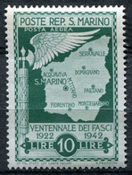 Z3556 SAN MARINO 1943 Ventennale Del Fasci Sanmarinesi, L. 10, MNH**, Sassone A32, Valore Catalogo € 75, Ottime Condizi - Luftpost