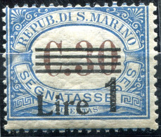 Z3561 SAN MARINO 1936 Segnatasse L. 1 Su Cent. 30,  MNH**, Sassone 50, Valore Catalogo € 250, Ottime Condizioni - Strafport