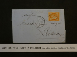 BM 5  FRANCE  BELLE LETTRE  RR 1871 CONDOM A LECTOURE +EMISSION BORDEAUX N° 48 40C JAUNE ORANGE +AFFRANC. INTERESSANT ++ - 1870 Bordeaux Printing