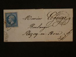 BM5  FRANCE  BELLE LETTRE FERROVIAIRE  1868 MONTEREAU  A ROZOY   +NAPOLEON  N° 22  20C  + AFFRANC. INTERESSANT ++ - 1862 Napoléon III.