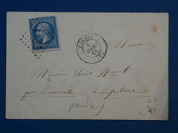 BM5  FRANCE  BELLE LETTRE FERROVIAIRE  1865  CORDES   A  LA PALME?  +NAP N° 22  20C DECALé + AFFRANC. INTERESSANT ++ - 1862 Napoléon III.