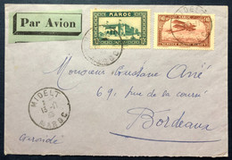Maroc Divers Sur Enveloppe TAD MIDELT, Maroc 13.11.1933 Pour Bordeaux + Vignette Au Verso - (B4149) - Brieven En Documenten