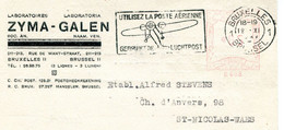 1946 Carte S.A.  ZYMA GALEN Brussel II Laboratoires - Rode Stempel *65 B 683  Bruxelles 1 - LUCHTPOST + VLIEGTUIG - ...-1959