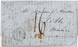 GREAT BRITAIN 1850 - COVER FROM SHEFFIELD TO LILLE CANCELLATION SHEFFIELD  JA 11 1850 AND ANGL. CALAIS 12 JANV. 50 - ...-1840 Préphilatélie