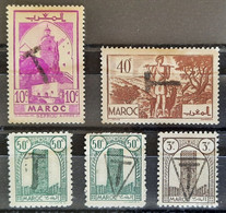 MAROC -Taxe Variétés - N° : 167+171+207A+207A+216B - Surchargé "T" - 1939/1942 - - Timbres-taxe