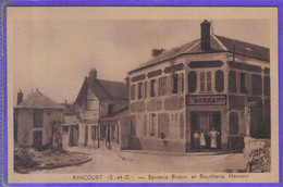 Carte Postale 95. Aincourt  Epicerie Bisson Et Boucherie Merrant  Très Beau Plan - Aincourt