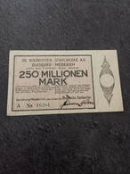 BILLET 250 MILLIONEN MARK 4 9 1923 VILLE DE DUISBURG ALLEMAGNE / REICHSBANKNOTE GERMANY - Non Classificati