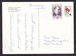 Turkey: Picture Postcard To Germany, 2 Stamps, Poppy Flower, Value Overprint, Ataturk, Inflation: 2500.- (minor Crease) - Briefe U. Dokumente