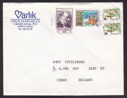 Turkey: Cover To Netherlands, 1991, 4 Stamps, Flower, Value Overprint, Phone, Ataturk, Inflation: 1500.- (minor Damage) - Lettres & Documents