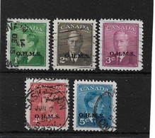 CANADA 1949 O.H.M.S. OFFICIALS SET TO 5c SG O172/O176 FINE USED Cat £20+ - Opdrukken