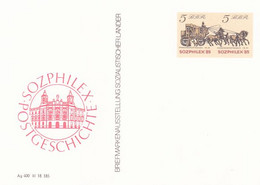SOZPHILEX PHILATELIC EXHIBITION, STAGE COACH, PC STATIONERY, ENTIER POSTAL, 1985, GERMANY - Postcards - Mint