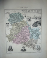 Gravure 19 ème.  Atlas Migeon  1892 CARTE DU DÉPARTEMENT  "Yonne 89" - Geographical Maps